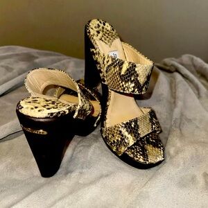 100% Authentic Jimmy Choo Ulrika Snakeskin Wooden Studded Platform Heels IT 40